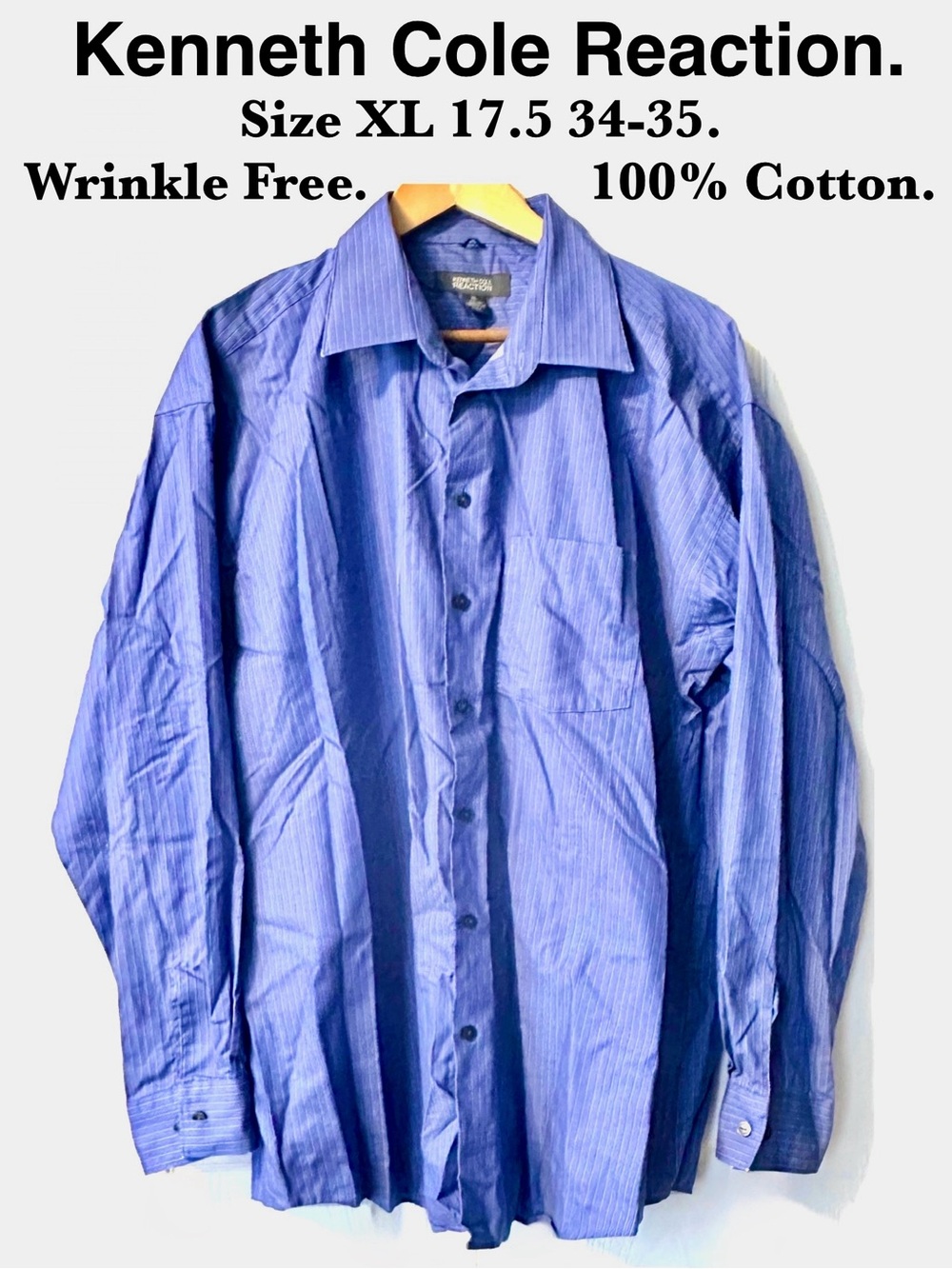 Kenneth Cole Reaction Men's Button-Up Shirt Wrinkle Free Cotton